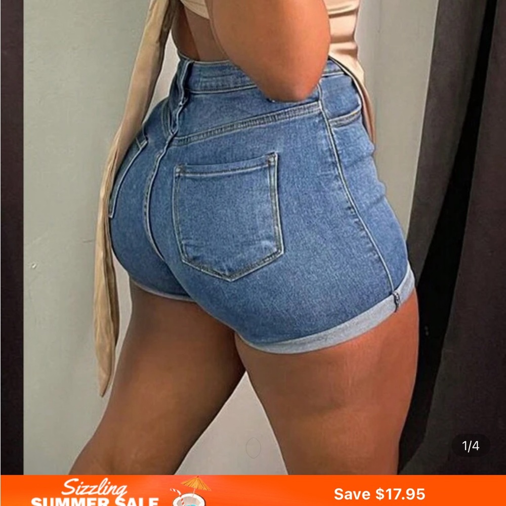 SHEIN Blue Jean Shorts High-Waisted Distressed